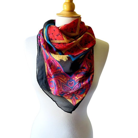 Vintage Gillian Maximalism Jewel tone Paisley Large Square Silk Scarf - Picture 7 of 8